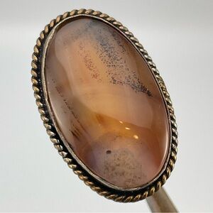 Vintage Oval Moss/Dendritic Agate Statement Ring – Rope Edge Bezel